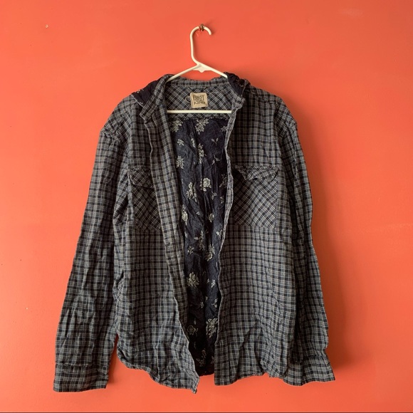 LF furst of a kind blue hooded floral flannel